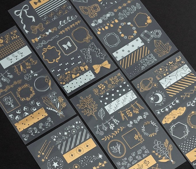 Gold foil flower deco stickers, star and moon deco stickers, diamond sticker, frame stickers